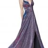 Cinderella Divine - KC878 Deep V-neck A-line Dress With Slit Formal Gowns 2 Cinderella Divine - KC878 Deep V-neck A-line Dress With Slit Formal Gowns