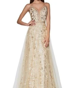 Cinderella Divine - KC888 Sleeveless Sheer Plunging Neck Glitter Gown 10 Cinderella Divine - KC888 Sleeveless Sheer Plunging Neck Glitter Gown