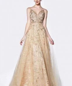Cinderella Divine - KC888 Sleeveless Sheer Plunging Neck Glitter Gown 13 Cinderella Divine - KC888 Sleeveless Sheer Plunging Neck Glitter Gown