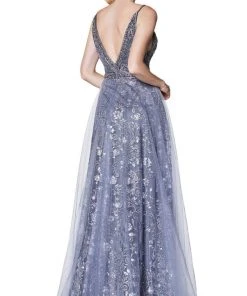 Cinderella Divine - KC888 Sleeveless Sheer Plunging Neck Glitter Gown 12 Cinderella Divine - KC888 Sleeveless Sheer Plunging Neck Glitter Gown