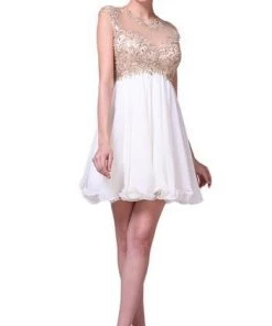 Cinderella Divine - Lace Appliqued Bodice Empire Waist Cocktail Dress 71 - 1 Pc Cream In Size 12 Available Cocktail Dresses