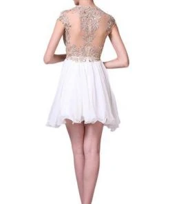 Cinderella Divine - Lace Appliqued Bodice Empire Waist Cocktail Dress 71 - 1 Pc Cream In Size 12 Available Cocktail Dresses