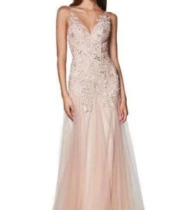 Cinderella Divine - Lace Appliqued Trumpet Evening Dress CJ503