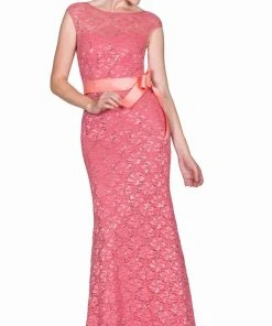 Formal Gowns Cinderella Divine - Lace Cap Sleeve Illusion Bateau Sheath Dress