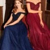 Cinderella Divine - Lace Off Shoulder Prom Gown CD0177 - 1 Pc Burgundy In Size L Available