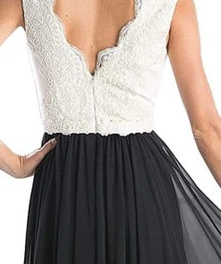 Cinderella Divine - Lace Scalloped V-neck A-line Dress Formal Gowns