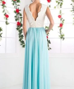 Cinderella Divine - Lace Scalloped V-neck A-line Dress Formal Gowns