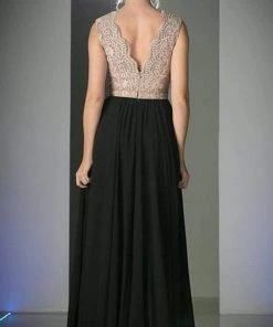 Cinderella Divine - Lace Scalloped V-neck A-line Dress Formal Gowns