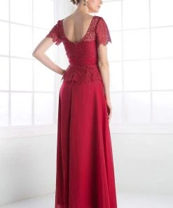 Formal Gowns Cinderella Divine - Lace Short Sleeve Illusion Bateau Sheath Dress 36 Formal Gowns Cinderella Divine - Lace Short Sleeve Illusion Bateau Sheath Dress