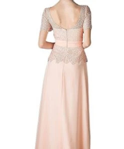 Formal Gowns Cinderella Divine - Lace Short Sleeve Illusion Bateau Sheath Dress 41 Formal Gowns Cinderella Divine - Lace Short Sleeve Illusion Bateau Sheath Dress