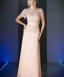 Formal Gowns Cinderella Divine - Lace Short Sleeve Illusion Bateau Sheath Dress 33 Formal Gowns Cinderella Divine - Lace Short Sleeve Illusion Bateau Sheath Dress