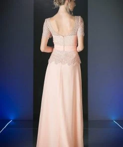 Formal Gowns Cinderella Divine - Lace Short Sleeve Illusion Bateau Sheath Dress 34 Formal Gowns Cinderella Divine - Lace Short Sleeve Illusion Bateau Sheath Dress