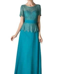 Formal Gowns Cinderella Divine - Lace Short Sleeve Illusion Bateau Sheath Dress 44 Formal Gowns Cinderella Divine - Lace Short Sleeve Illusion Bateau Sheath Dress