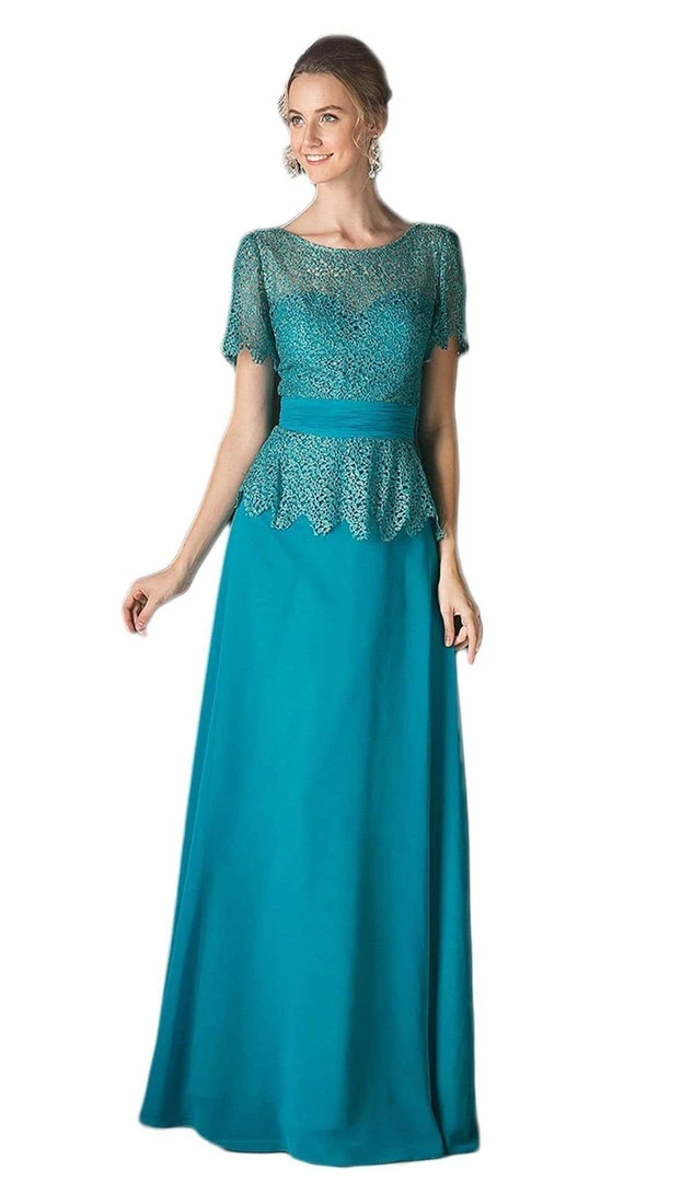 Formal Gowns Cinderella Divine - Lace Short Sleeve Illusion Bateau Sheath Dress 22 Formal Gowns Cinderella Divine - Lace Short Sleeve Illusion Bateau Sheath Dress