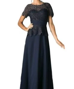 Formal Gowns Cinderella Divine - Lace Short Sleeve Illusion Bateau Sheath Dress 46 Formal Gowns Cinderella Divine - Lace Short Sleeve Illusion Bateau Sheath Dress