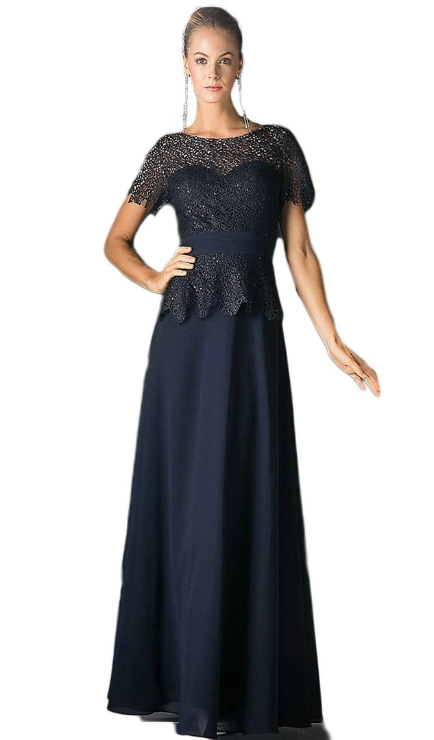 Formal Gowns Cinderella Divine - Lace Short Sleeve Illusion Bateau Sheath Dress 24 Formal Gowns Cinderella Divine - Lace Short Sleeve Illusion Bateau Sheath Dress