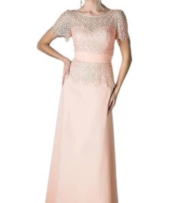 Formal Gowns Cinderella Divine - Lace Short Sleeve Illusion Bateau Sheath Dress 40 Formal Gowns Cinderella Divine - Lace Short Sleeve Illusion Bateau Sheath Dress