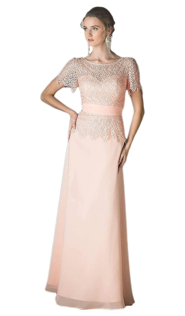 Formal Gowns Cinderella Divine - Lace Short Sleeve Illusion Bateau Sheath Dress 18 Formal Gowns Cinderella Divine - Lace Short Sleeve Illusion Bateau Sheath Dress