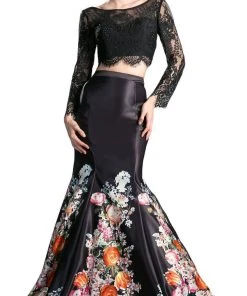 Cinderella Divine - Long Sleeve Two-Piece Floral Evening Gown