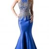 Cinderella Divine - Metallic Lace Adorned High Neck Mermaid Evening Gown Formal Gowns