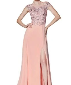 Cinderella Divine - ML937 Beaded Floral Lace Ornate Chiffon Gown Formal Gowns