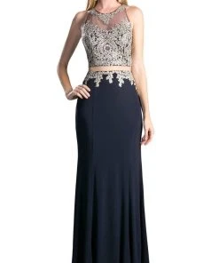 Cinderella Divine - Mock Two Piece Lace Embroidered Fitted Dress Formal Gowns