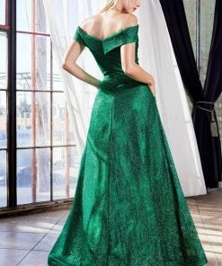 Formal Gowns Cinderella Divine - Off-Shoulder Sparkly Glitter Evening Gown CB050SC - 1 Pc Emerald In Size 6 Available