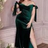 Cinderella Divine - Off Shoulder Velvet Plus Size Dress CD956C - 1 Pc Emerald In Size 24 Available 2 Cinderella Divine - Off Shoulder Velvet Plus Size Dress CD956C - 1 Pc Emerald In Size 24 Available
