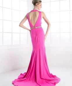 Cinderella Divine - P107 Bead Accented Deep V-neck Trumpet Dress