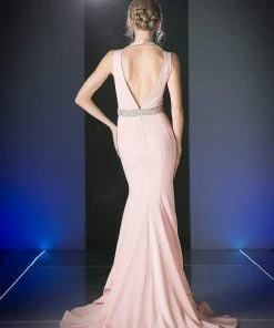 Cinderella Divine - P107 Bead Accented Deep V-neck Trumpet Dress