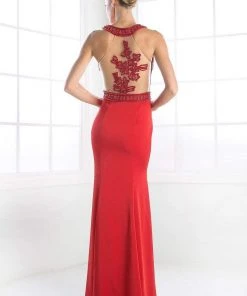 Formal Gowns Cinderella Divine - P108 Beaded Back Long Sheath Dress