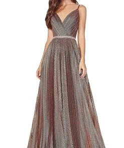 Formal Gowns Cinderella Divine - Printed V-Neck Long Dress KC896 - 1 Pc Copper In Size 18 Available