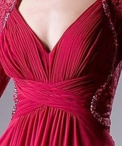 Cinderella Divine - Quarter Sleeve Ruched Chiffon Dress RV774 - 1 Pc Burgundy In Size 10 Available