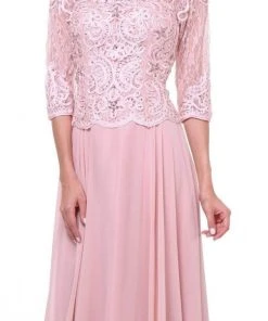 Cinderella Divine - Quarter Sleeve Soutache Bodice A-Line Long Formal Dress 14327 Formal Gowns