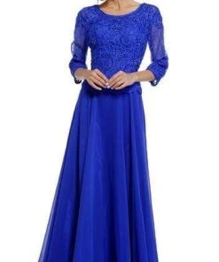 Cinderella Divine - Quarter Sleeve Soutache Bodice A-Line Long Formal Dress 14327 Formal Gowns