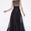 Formal Gowns Cinderella Divine - Rhinestone Embellished Sheer Chiffon Evening Dress