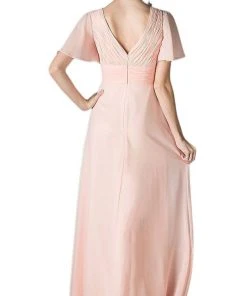Cinderella Divine - Rosette Accented Ruched V-neck A-line Dress Formal Gowns