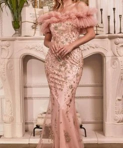 Formal Gowns Cinderella Divine - Ruffled Off Shoulder Prom Dress J818