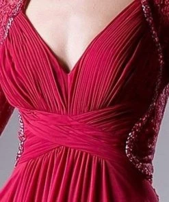 Formal Gowns Cinderella Divine - RV774 Lace Quarter Sleeve Chiffon A-Line Dress