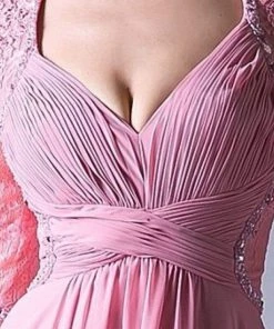 Formal Gowns Cinderella Divine - RV774 Lace Quarter Sleeve Chiffon A-Line Dress