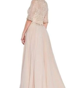Formal Gowns Cinderella Divine - RV774 Lace Quarter Sleeve Chiffon A-Line Dress