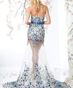Cinderella Divine - S5240 Strapless Beaded Lace Sheer Trumpet Dress Formal Gowns