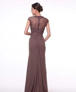 Cinderella Divine - Sheer Embellished V-neck Sheath Dress Formal Gowns 13 Cinderella Divine - Sheer Embellished V-neck Sheath Dress Formal Gowns