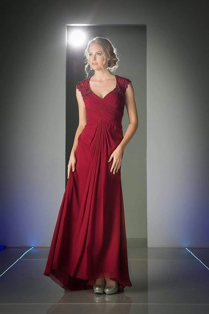 Cinderella Divine - Sheer Embellished V-neck Sheath Dress Formal Gowns 8 Cinderella Divine - Sheer Embellished V-neck Sheath Dress Formal Gowns