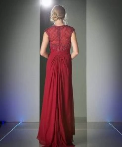 Cinderella Divine - Sheer Embellished V-neck Sheath Dress Formal Gowns 16 Cinderella Divine - Sheer Embellished V-neck Sheath Dress Formal Gowns