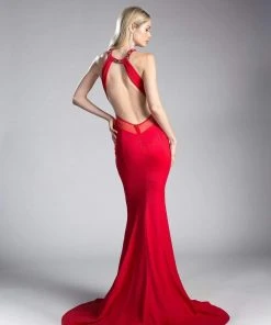 Cinderella Divine - Sheer Halter Fitted Trumpet Evening Dress