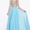 Cinderella Divine - Sheer Long Bell Sleeves Beaded Chiffon Evening Gown