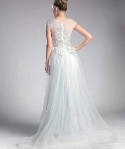 Cinderella Divine - Sheer Scoop Beaded Tulle A-Line Evening Gown