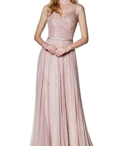 Formal Gowns Cinderella Divine - Shirred V Neck Metallic Knit A-Line Gown CJ269 - 1 Pc Gold In Size 10 Available 8 Formal Gowns Cinderella Divine - Shirred V Neck Metallic Knit A-Line Gown CJ269 - 1 Pc Gold In Size 10 Available