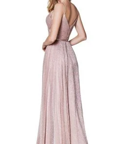 Formal Gowns Cinderella Divine - Shirred V Neck Metallic Knit A-Line Gown CJ269 - 1 Pc Gold In Size 10 Available 9 Formal Gowns Cinderella Divine - Shirred V Neck Metallic Knit A-Line Gown CJ269 - 1 Pc Gold In Size 10 Available